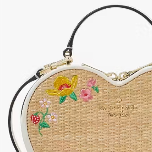 Kate Spade Love Shack Rattan Heart Crossbody ~ Woven Straw Floral Embroidery - Picture 8 of 9